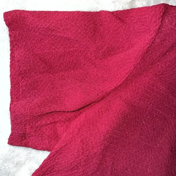 Ship N Shore Vintage 80s Womens L Blouse Red Button Up Rayon Top Back Bow Tie - Picture 5 of 9